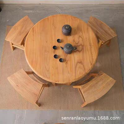 老榆木茶桌用楼下牌午茶茶桌商家用实木圆桌棋桌民ELL宿阳台庭院