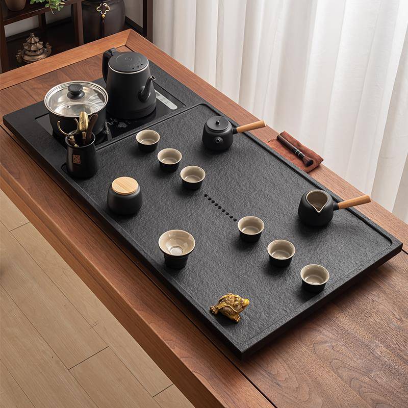 整块天然乌金石茶盘全自动一体茶具套装家用功夫电磁炉客厅大茶台