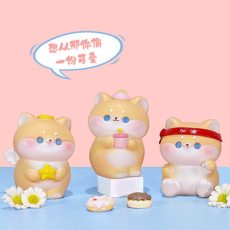 小柴旺旺小摆件可爱狗狗公仔树脂工艺品车载内饰用品创意桌面摆件