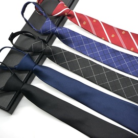 女士领带易拉得自动免打黑色红色，拉链领带条纹，简易式职业商务正1