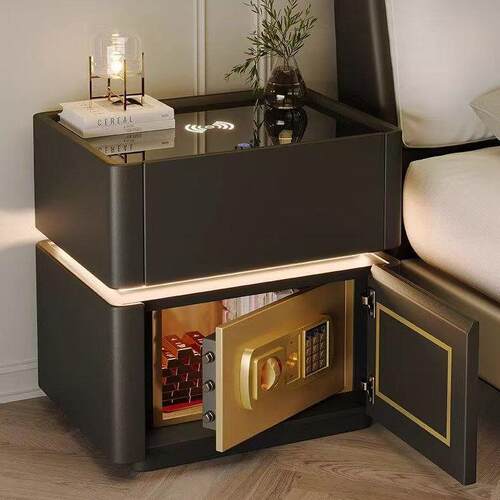 智能床头柜保险箱一体简约现代收纳柜多功能无线 线充电密码锁床