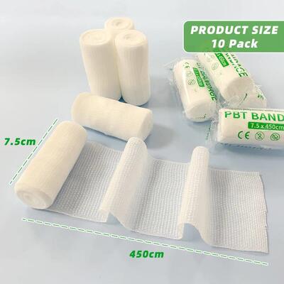 10rolls 7.5cm x 4.5m Cotton PBT Elastic Bandage Medical Supp