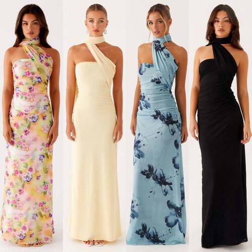 Women Flowy Floral Strapless Y2k Summer Backless Maxi
