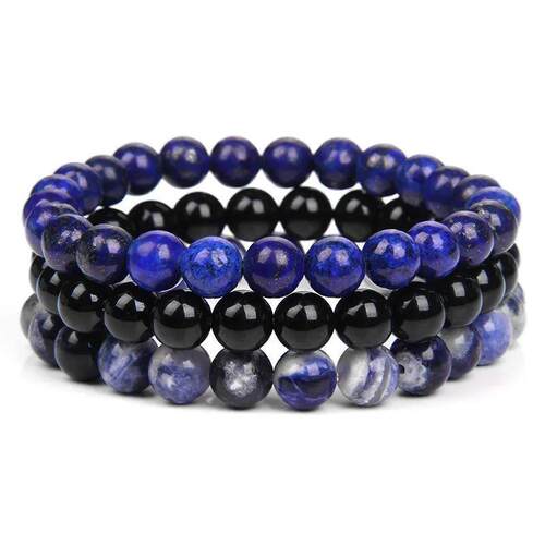 8mm Natural Stone Bracelet Set 3Pcs/set Rhodonite Rose Pink