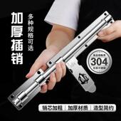 大门锁农村304不锈钢加大号防盗挂锁左右插销明装 门栓车库门闩锁