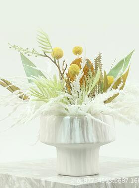 现代新中式黄色花艺套装 销售中心样板间洽谈桌茶几花艺饰品摆件