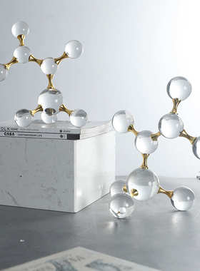 极简欧美简约轻奢样板间办公室房间博古架装饰品金属水晶分子灯