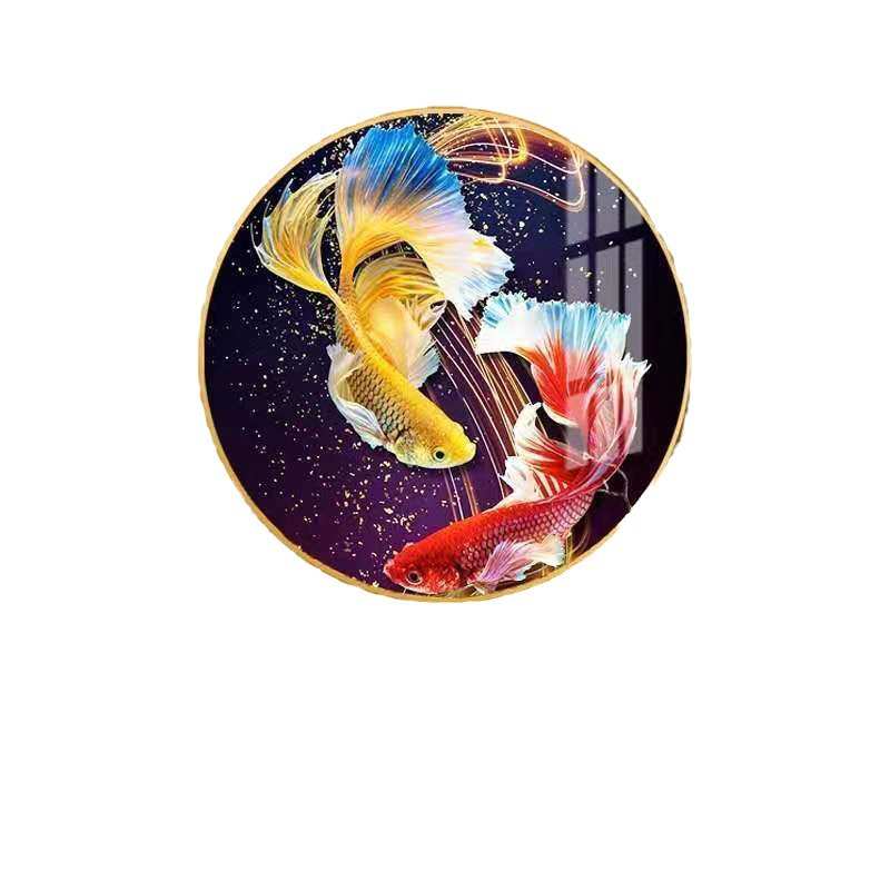 鞋柜背景过道中式墙壁沙发画饭店九玄关挂画鱼新装饰画圆形图走廊图片