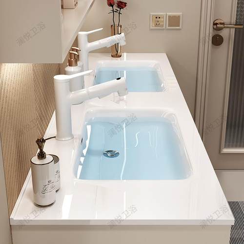 全镜脸实木浴室柜cs陶瓷双洗洗手智958盆一体卫生间漱台盆轻奢台