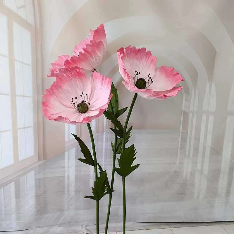 虞美人纸花婚庆道具仿真花房间家居假花装饰婚礼舞台摆件摄影美陈