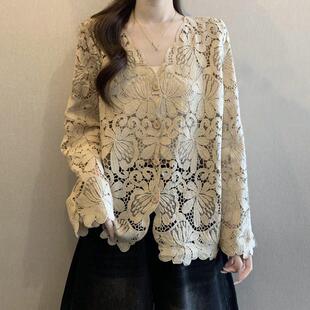 胖mm巨好看外搭罩衫 早大码 0317z1 外套女2026新款 春夏V领针织开衫