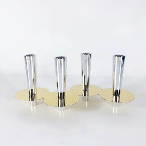 现代极简轻奢银色金属管状烛台创意摆件样板间客厅餐桌面艺术摆设