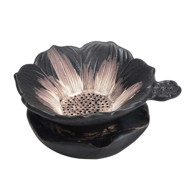 复古粗陶茶漏功夫茶具茶滤荷花全瓷一体陶瓷茶滤网茶叶茶隔过滤器