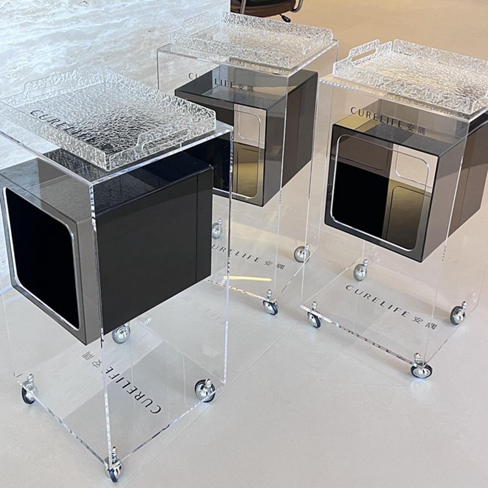 美容院推车私人定制LOGO形象展示架皮肤管理仪器透明置物架工具车