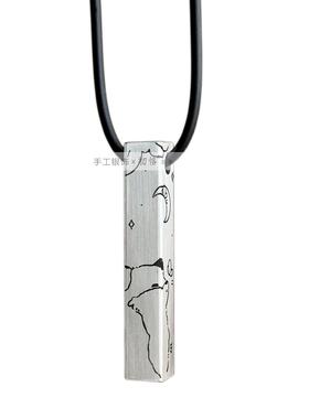 正品定制刻字银项侣链999足银长条方块方柱男士印章条吊坠纯银情