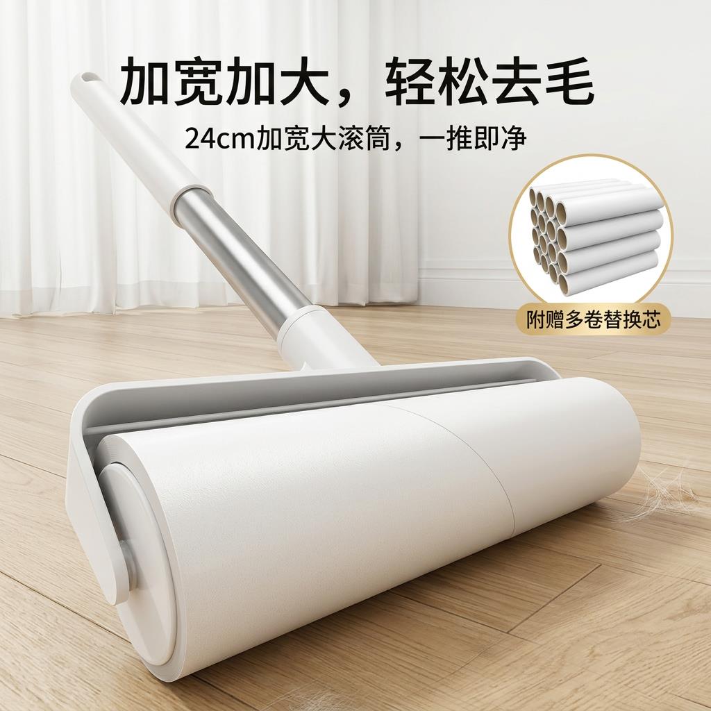 粘毛器滚筒长杆家用大号加长床上地板除尘粘头发滚轮替换芯吸毛器