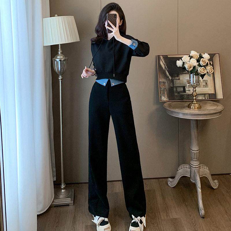 洋气运动套装女2025春秋新款韩系小个子龄炸街卫衣阔腿裤两件套