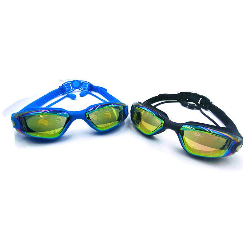 新款直销亚马逊暴款游泳镜时尚耳塞一体式硅胶泳镜防雾高清电镀近