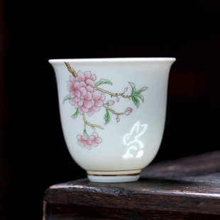 羊脂玉玲珑花神杯白瓷茶杯品茗杯主人杯家用陶瓷单杯功夫茶具礼品