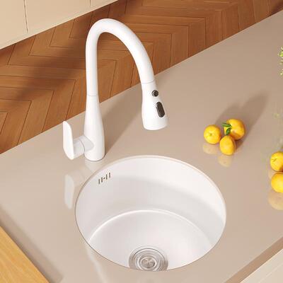 白色圆形水槽吧台单水槽迷你小水池304不锈钢洗菜盆阳台洗手台下