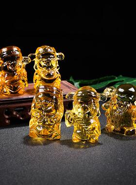 琉璃五路财神家居工艺品办公礼品福禄寿喜财水晶元宝摆件黄水晶