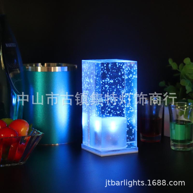 LED充电吧台灯创意酒吧方形水晶桌灯气泡水晶烛台灯充电蜡烛灯