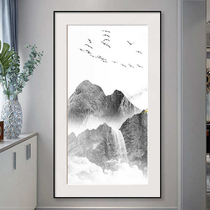 新中式禅意水墨山水装饰画玄关走廊过道挂画软装样板房茶室墙画,家居饰品,现代装饰画,淘宝优惠券,粉丝福利购,淘宝优惠卷
