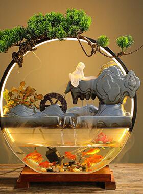 新中式POA陶瓷流水公摆件创意喷泉财客厅办室桌面装饰品开业招礼