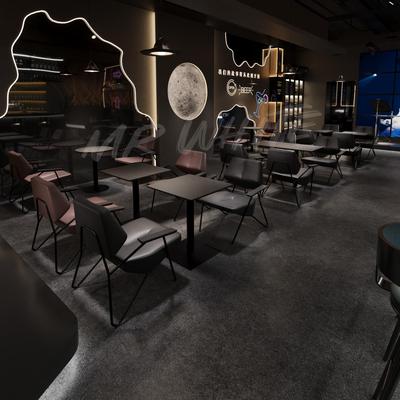 暗黑风livehouse桌椅组合清吧黑色风格岩板沙发椅铁艺