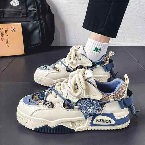 Men's Fashionable Lace Up Low Top Patched Design Sneakers