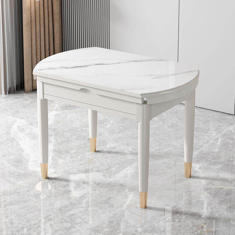 高档米板餐桌小户型伸1缩折叠轻奢现代多.功能11实木家岩用可变圆