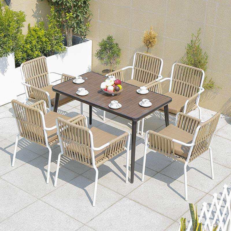 北欧户外桌椅休闲庭院露天花园藤椅美式塑木长桌家具铝合金藤编