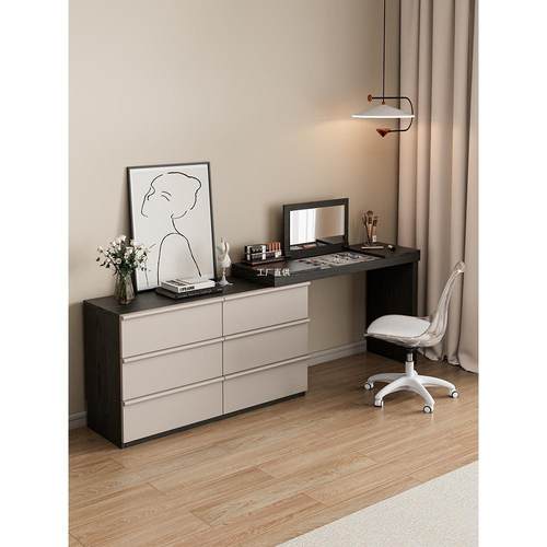 翻盖实木梳妆台斗柜一体卧室现代简约化妆收纳柜新款床尾电脑桌子