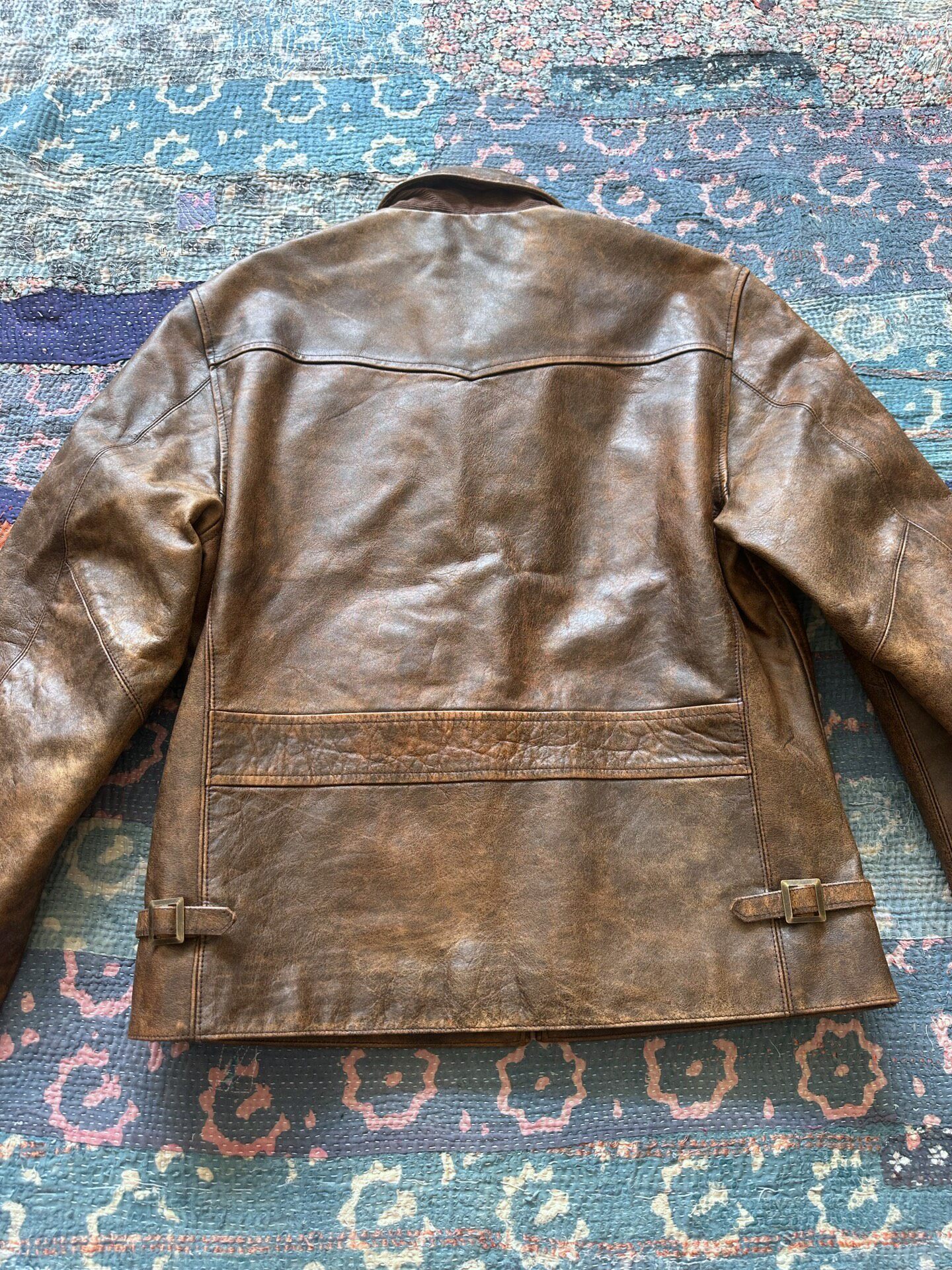 RALPH LAUREN RRL Distressed Newsboy Leather Jacket — front