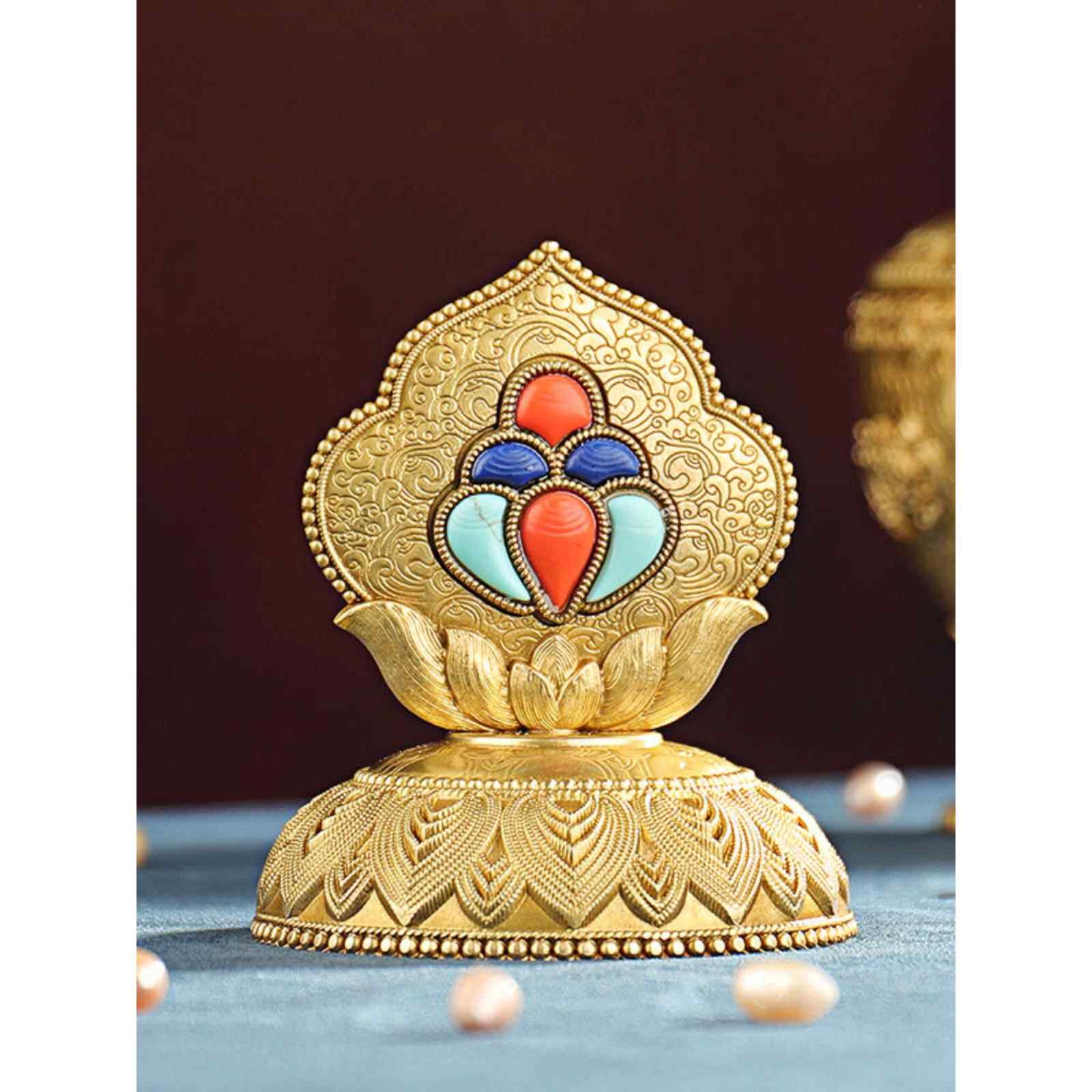 高档家居宝瓶制八吉祥用装饰用桌品办公面莲家花铜摩尼宝净水瓶摆