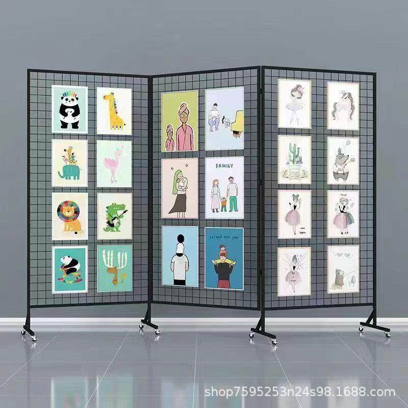 折叠网格展示架画展画室幼儿园作品展示可移动摆摊专用美术架货架