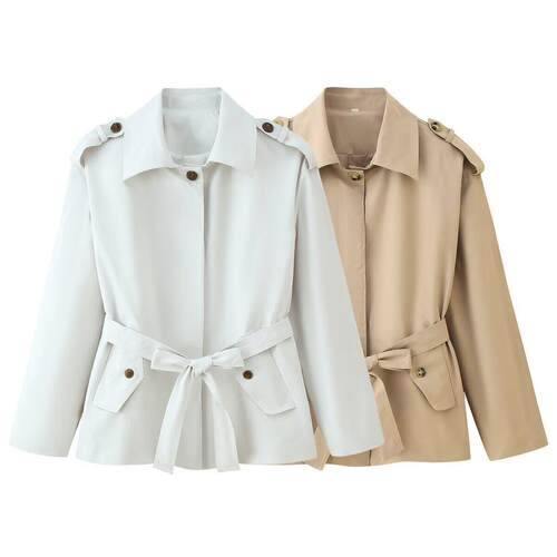 Short belt windbreaker jacket短配腰带风衣外套