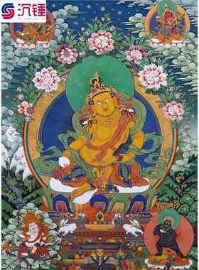 高端定制仿手绘黄财神唐卡高清藏巴拉画像五路装饰画挂画玄关热贡