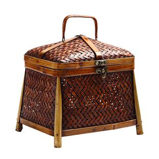 手工竹编覆古收纳箱茶具收纳盒整理盒化妆品收纳箱彷古带盖首饰盒