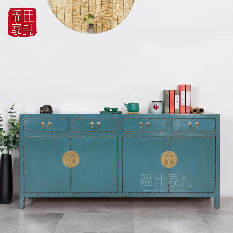 新中式餐边柜老榆木备餐柜复古做旧餐厅储物柜仿古做旧鞋柜储物柜