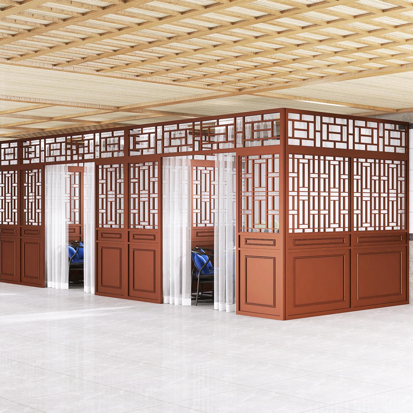 新中式饭店隔断包间茶楼雅座火锅烧烤店饭厅卡座屏风包房铁艺格栅