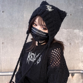 Miub亚文化Y2K帽子女日系小恶魔针织毛线帽JK猫耳朵软妹可爱冷帽