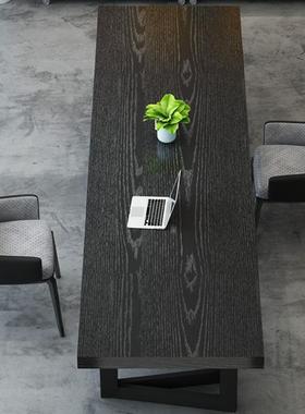 客厅ATQ实木书桌大板桌工奢作台脑桌黑色长创意设计师轻老电板办