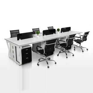 广州办公室卡座职员办公桌6人位蝴蝶钢架办公桌椅组合带小柜子
