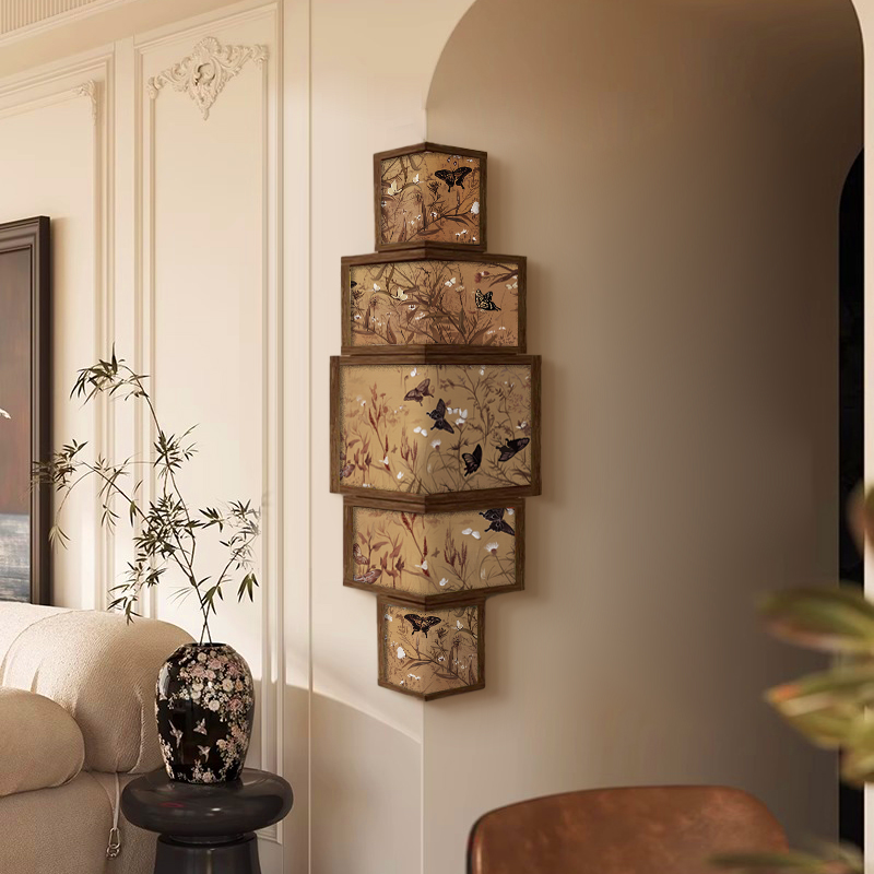 飞鸟客厅装饰画绿色法式复古拐角挂画创意入户玄关转角背景墙壁画