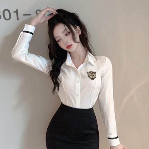 秋季长袖白色衬衫女职业装英伦学院风制服气质酒店工作服衬衣上衣