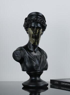 现代简约树脂镂空面罩人样板房客厅书房售楼处桌面时尚轻装饰品