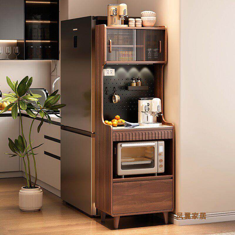 实木餐边柜2025新款家用一体靠墙窄柜收纳柜咖啡机小户型感应灯带