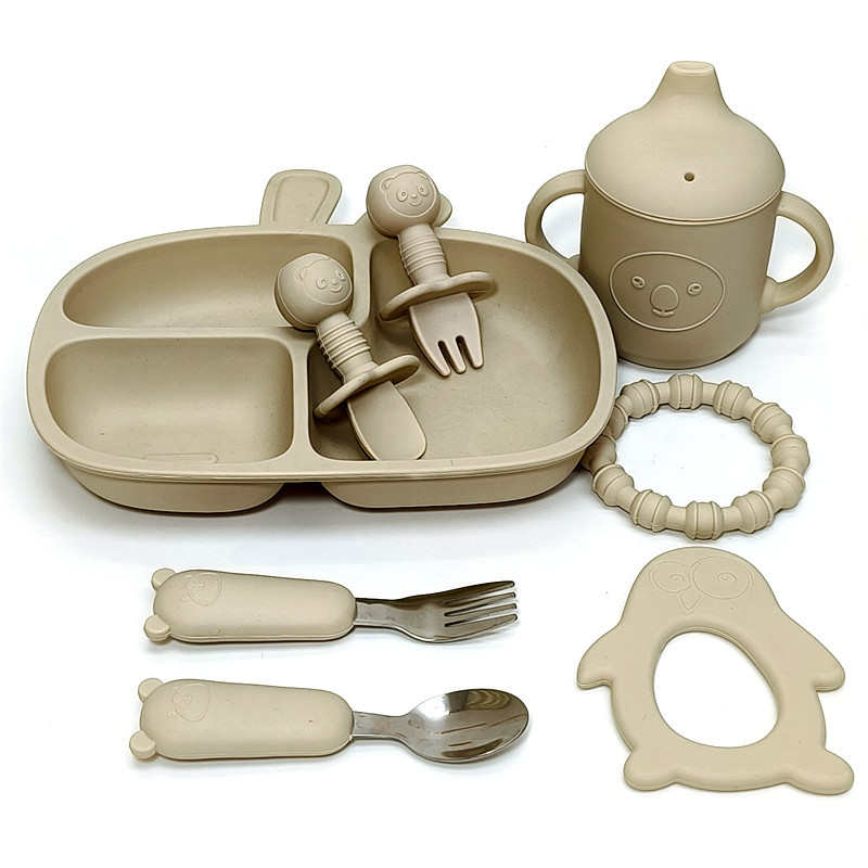 喝汤的碗宝宝餐盘儿童餐具套装吸盘一体式硅胶吸管学吃饭训练勺