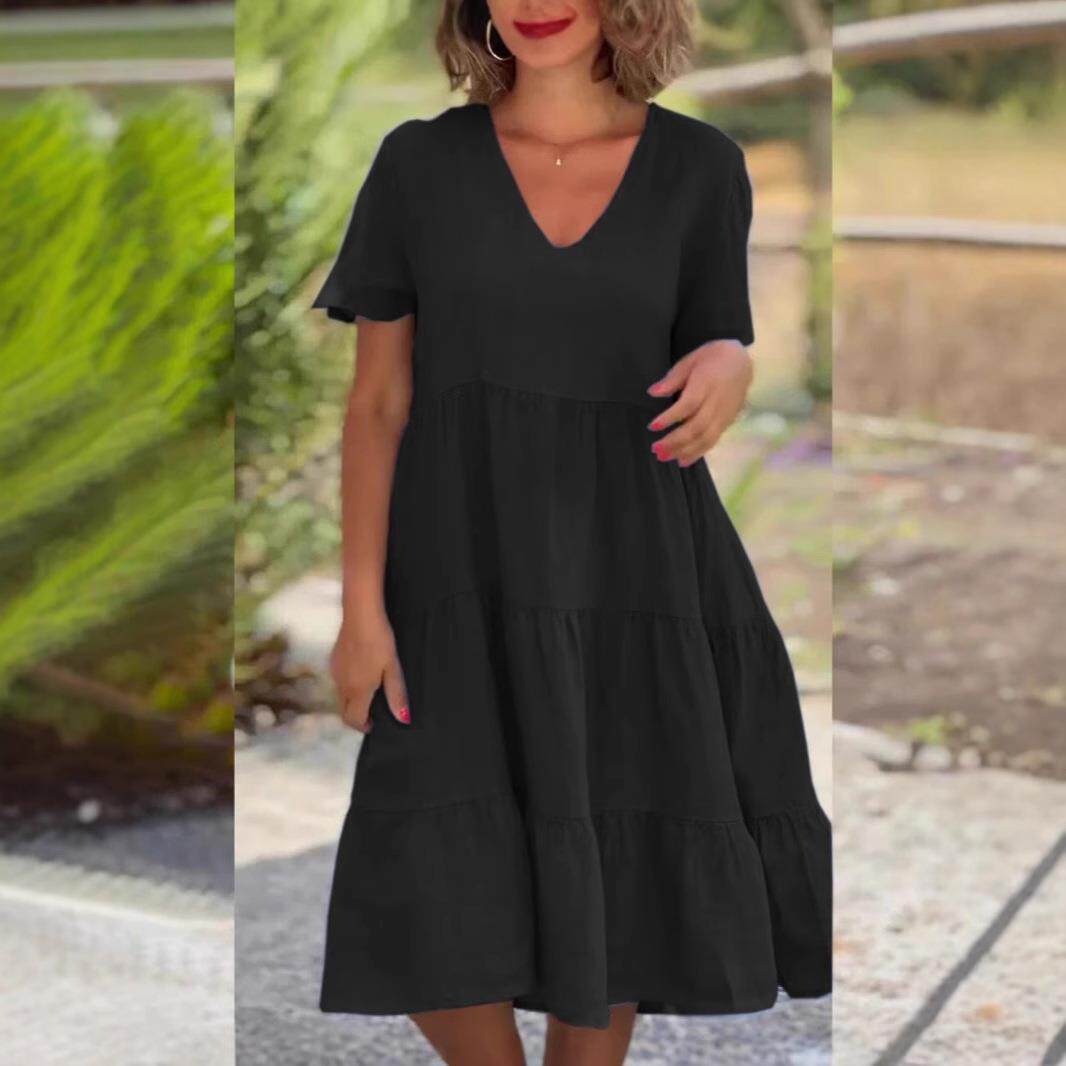 Women's long dress with off-shoulder V-neck and sexy slits